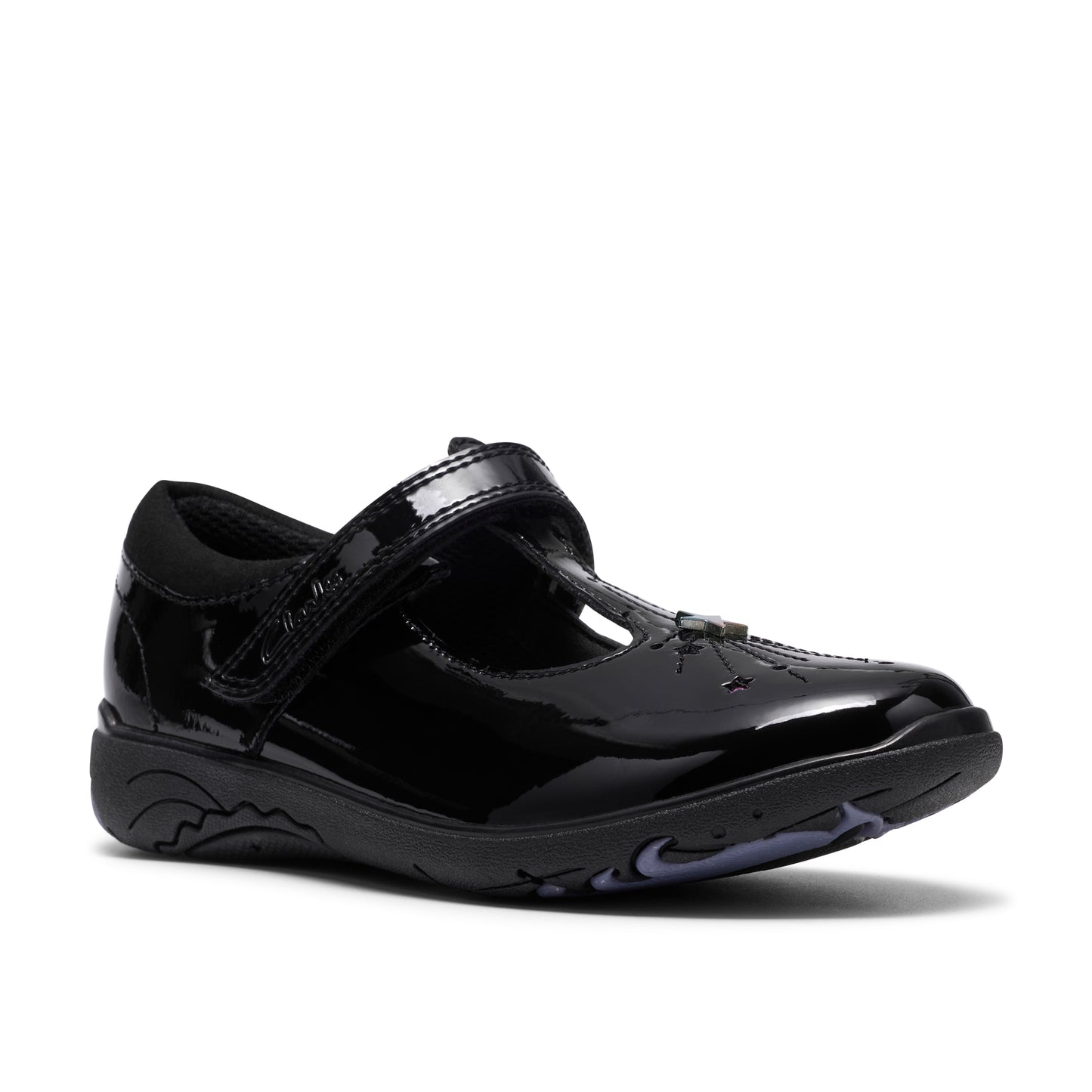 Clarks Relda Magic Girls Black Patent T-Bar School Shoe