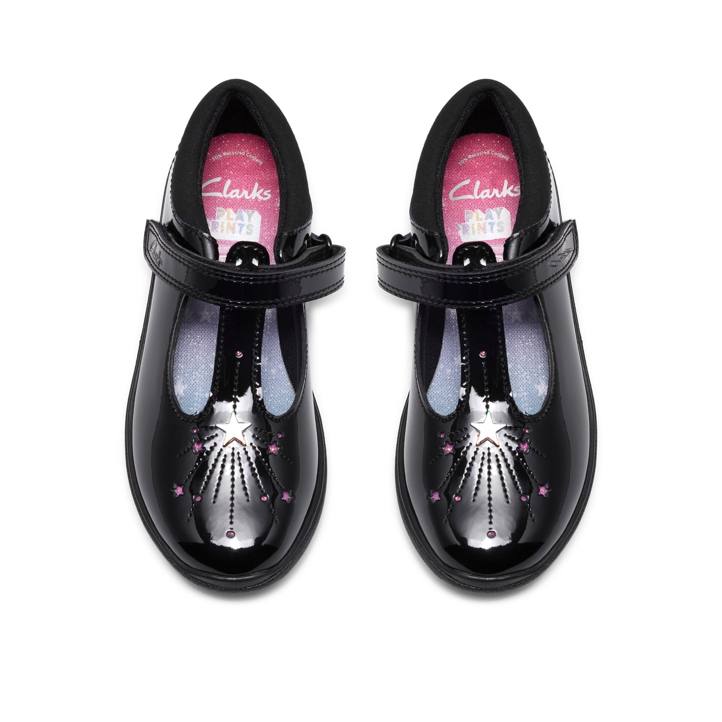 Clarks Relda Magic Girls Black Patent T-Bar School Shoe