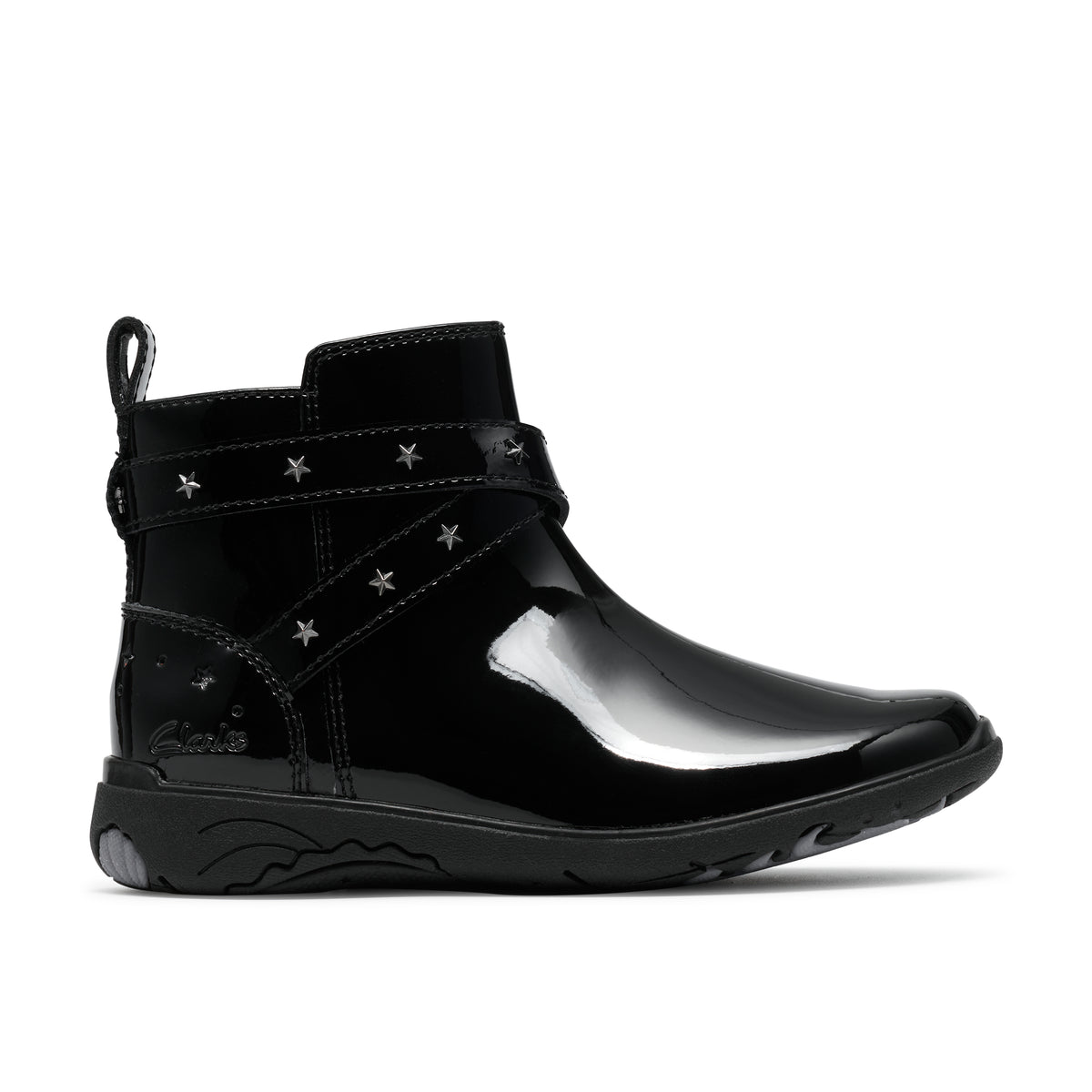 Clarks Relda Star Girls Black Patent Ankle Boot