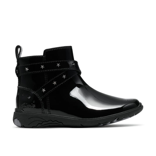 Clarks Relda Star Girls Black Patent Ankle Boot