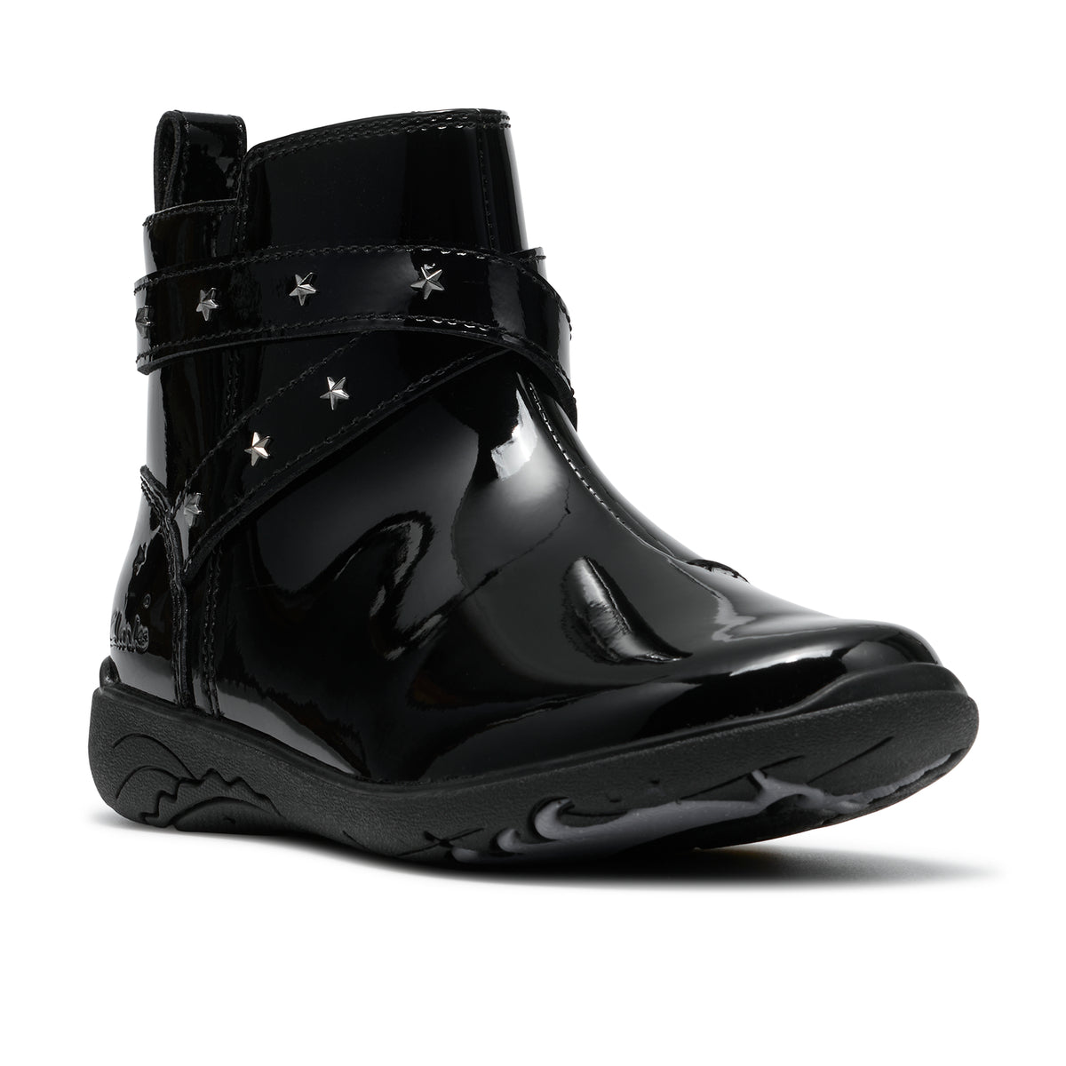 Clarks Relda Star Girls Black Patent Ankle Boot