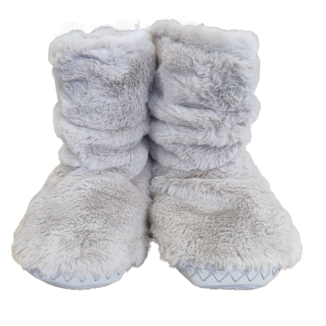 grey fluffy boot slipper