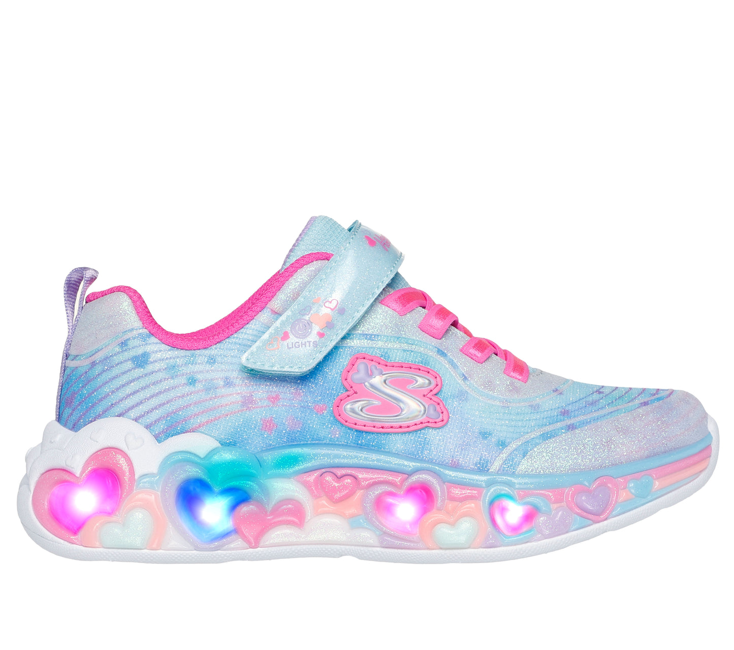 Skechers Eternal Heart Lights Girls Light Blue Multi Trainer