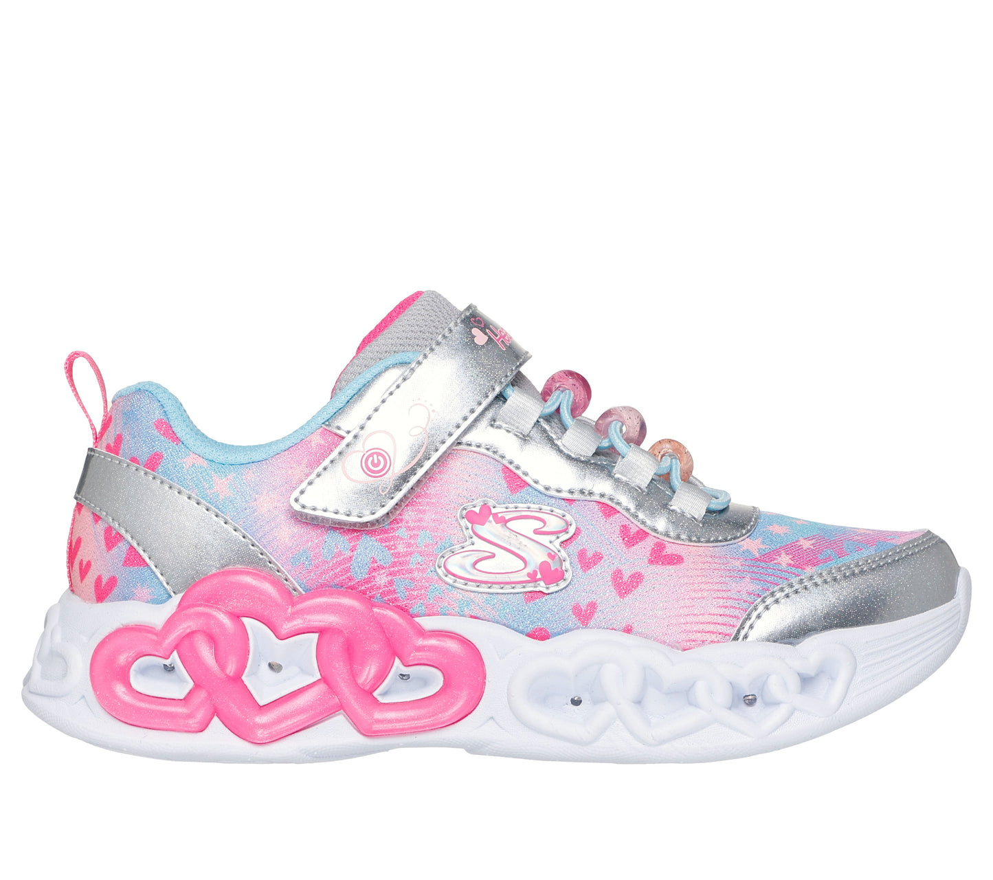 Skechers Infinite Heart Lights Girls Silver Multi Light Up Trainer