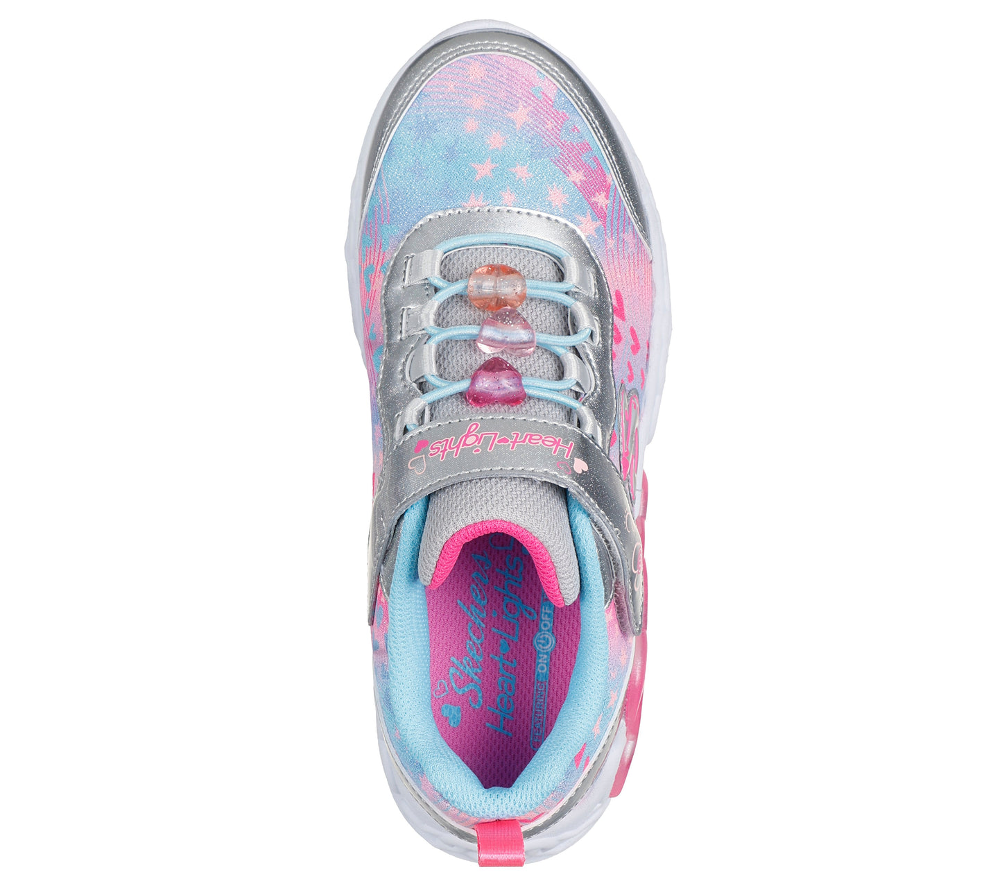 Skechers Infinite Heart Lights Girls Silver Multi Light Up Trainer