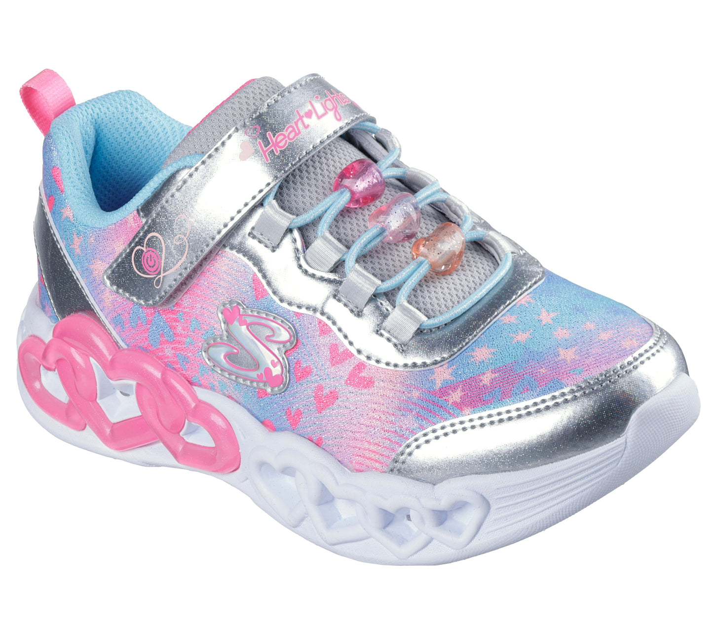 Skechers Infinite Heart Lights Girls Silver Multi Light Up Trainer