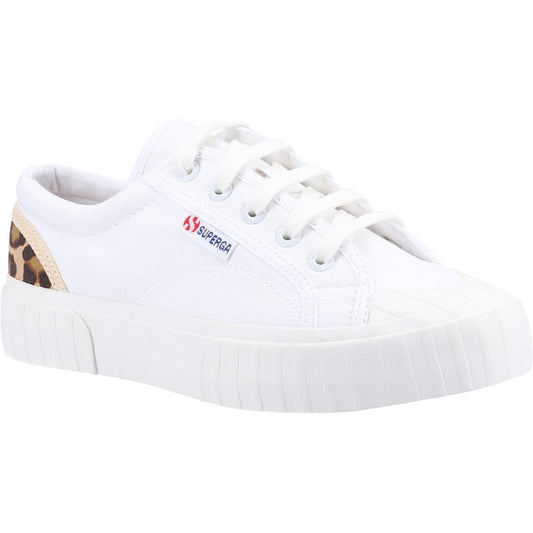 Superga 2630 Stripe Leopard Womens White Canvas Shoe
