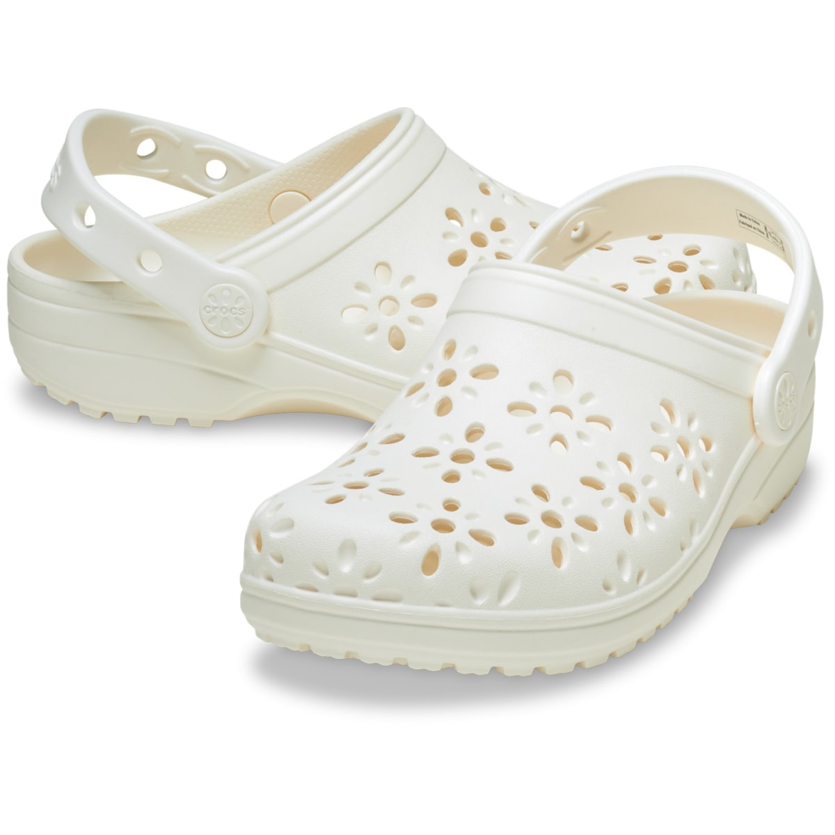 Crocs Classic Floral Cut Out Chalk Clog