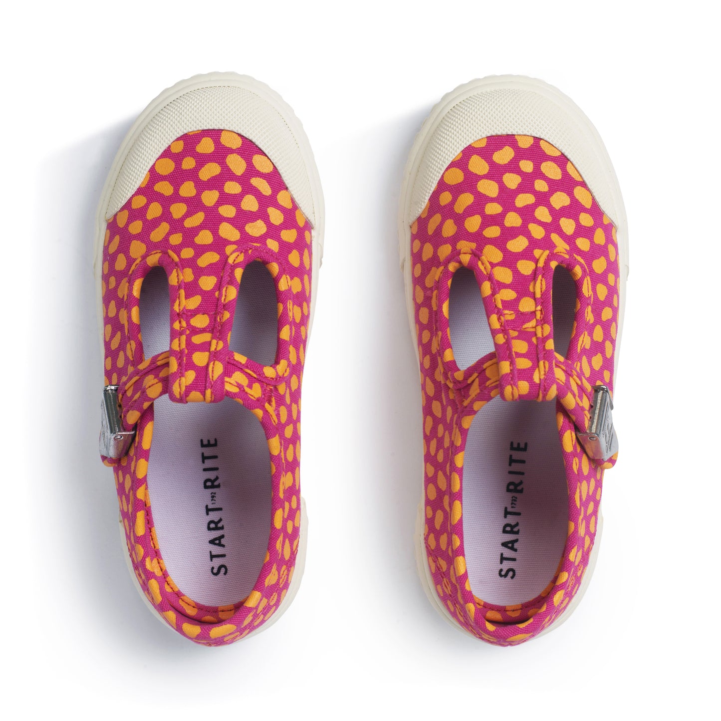 Start Rite Skipper Girls Pink Orange Canvas T-Bar Shoe