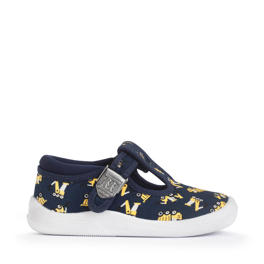 Start Rite Wiggle Diggers Boys Navy Canvas T-Bar Shoe