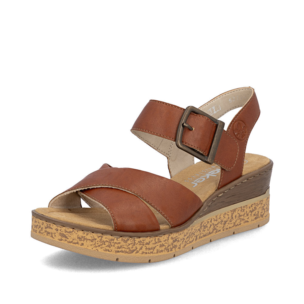 Rieker 6379522 Womens Tan Wedge Sandal
