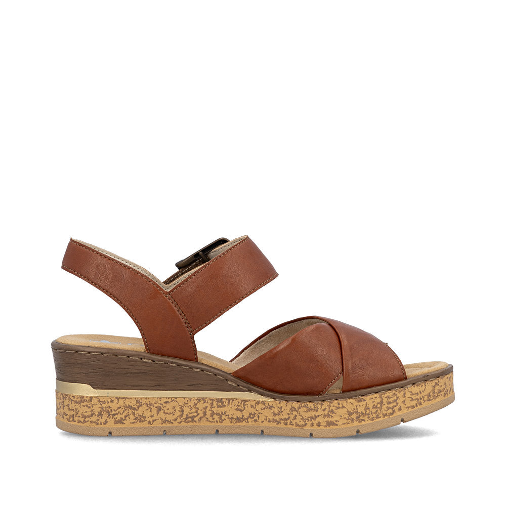 Rieker 6379522 Womens Tan Wedge Sandal