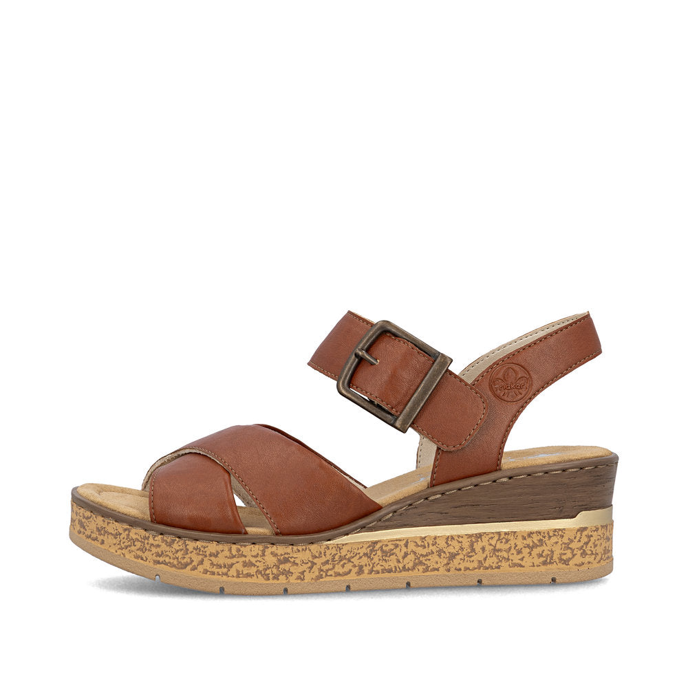 Rieker 6379522 Womens Tan Wedge Sandal