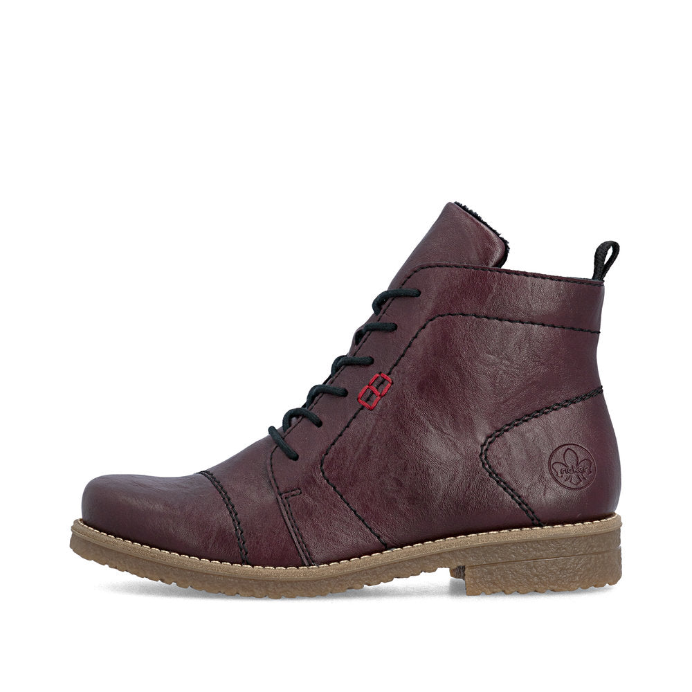 Rieker 7350030 Womens Wine Lace Ankle Boot