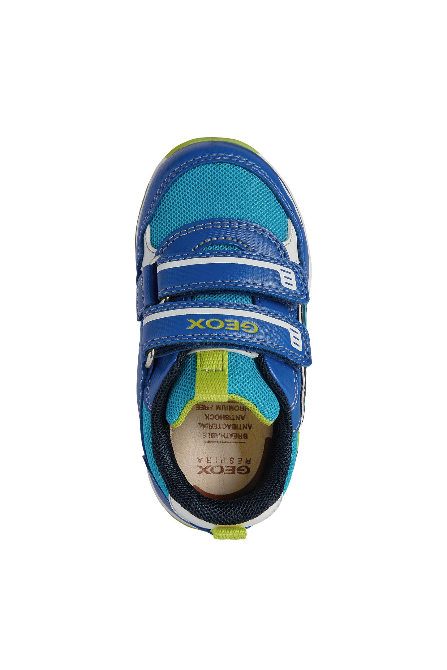 Geox Todo Shark Boys Royal Blue Lime Green Lights Trainer