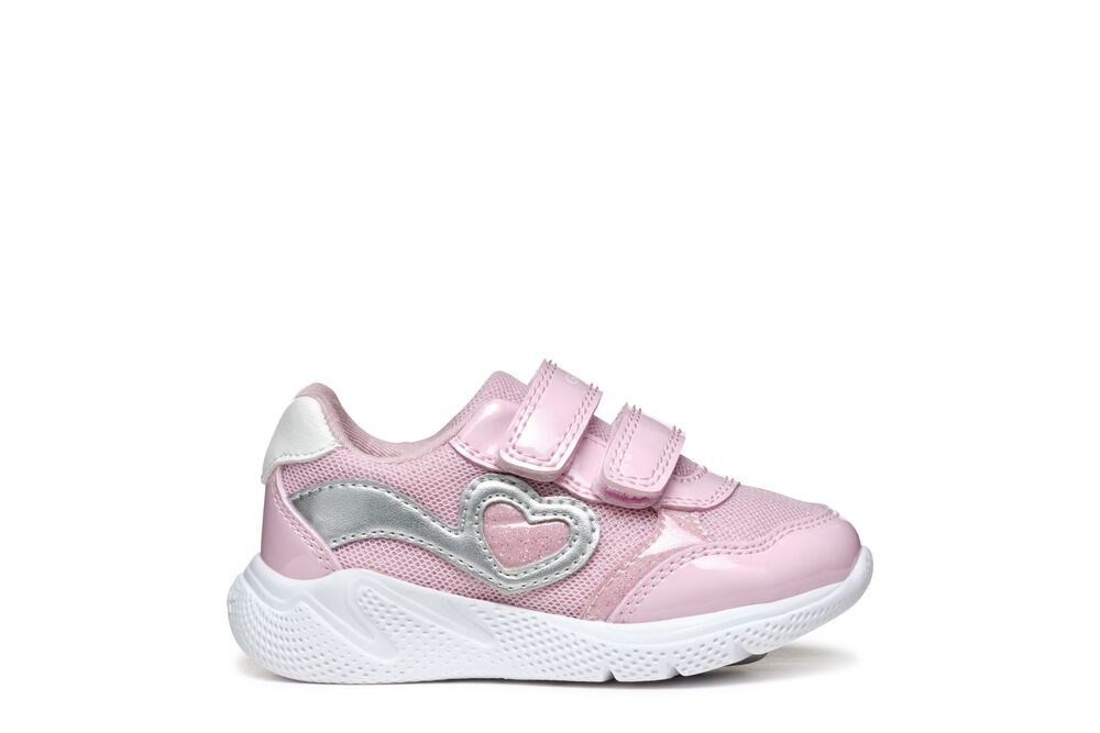 Geox Sprintye Girls Toddler Pink Silver Heart Trainer