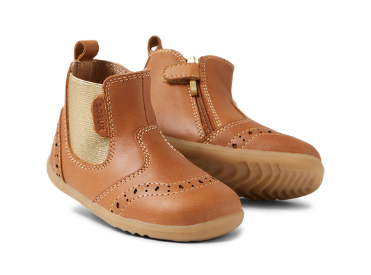 Bobux Billie Step Up Girls Tan Gold Chelsea Boot