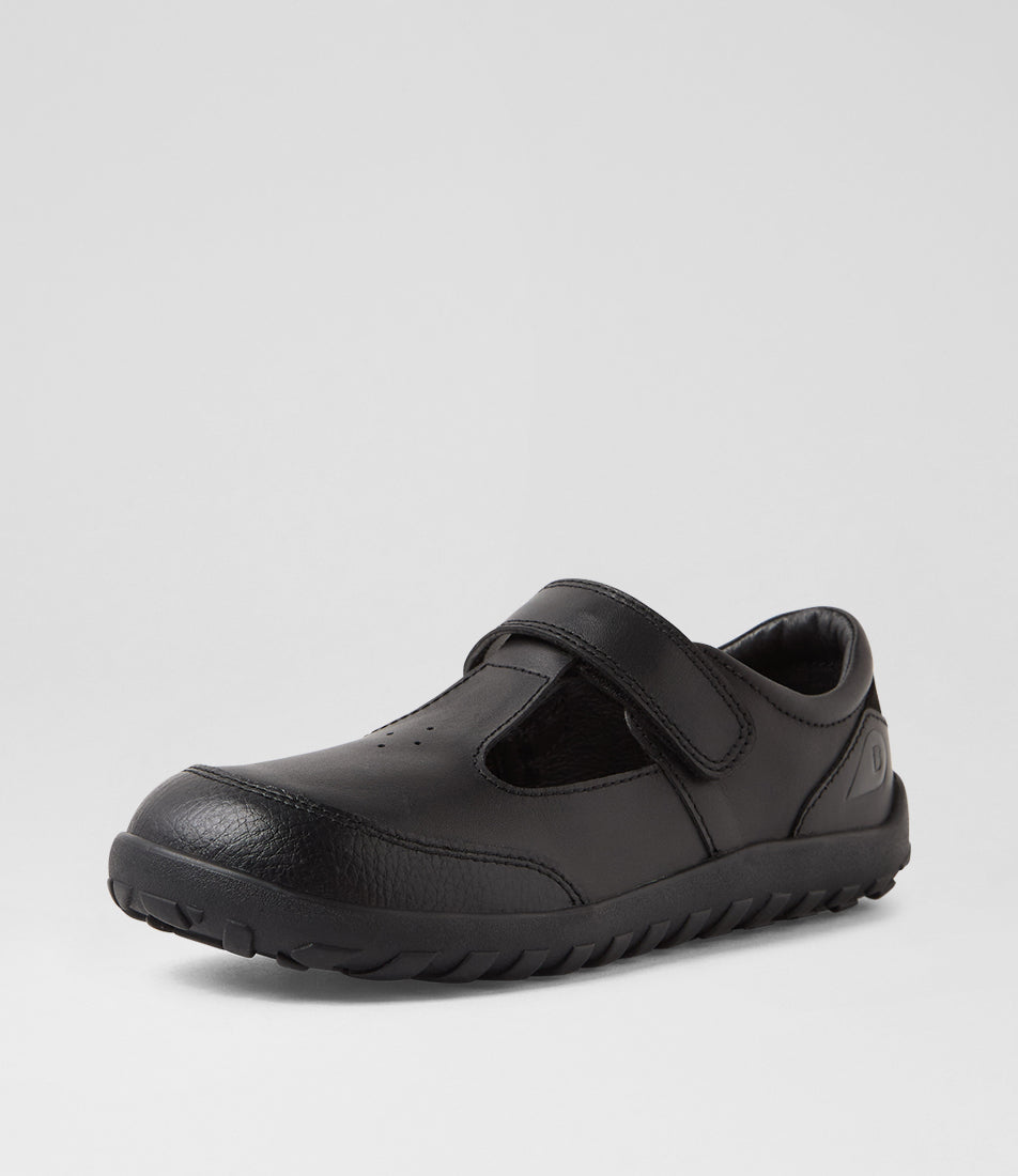 Bobux Becky Girls Black T Bar Barefoot School Shoe