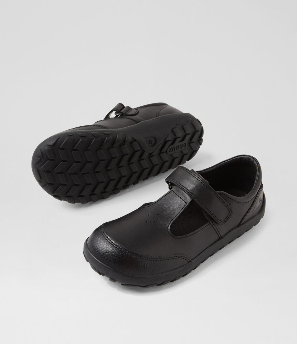 Bobux Becky Girls Black T Bar Barefoot School Shoe