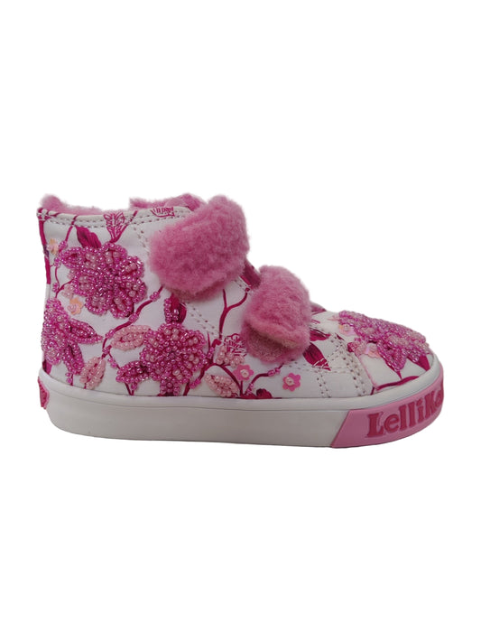 Lelli Kelly Brooke Girls White Pink Decorated Canvas Boot