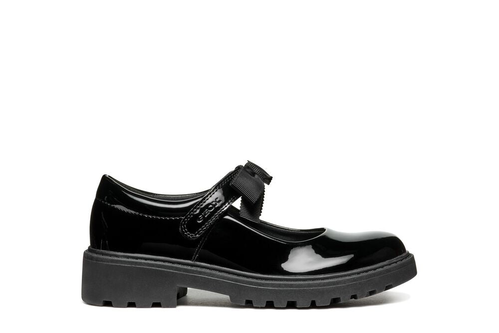 Geox Casey Girls Black Patent School Shoe