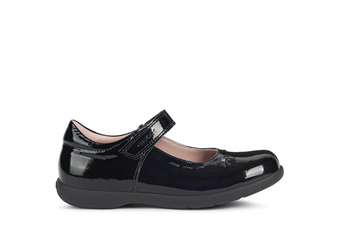 Geox Naimara Diamond Bow Girls Black Patent School Shoe