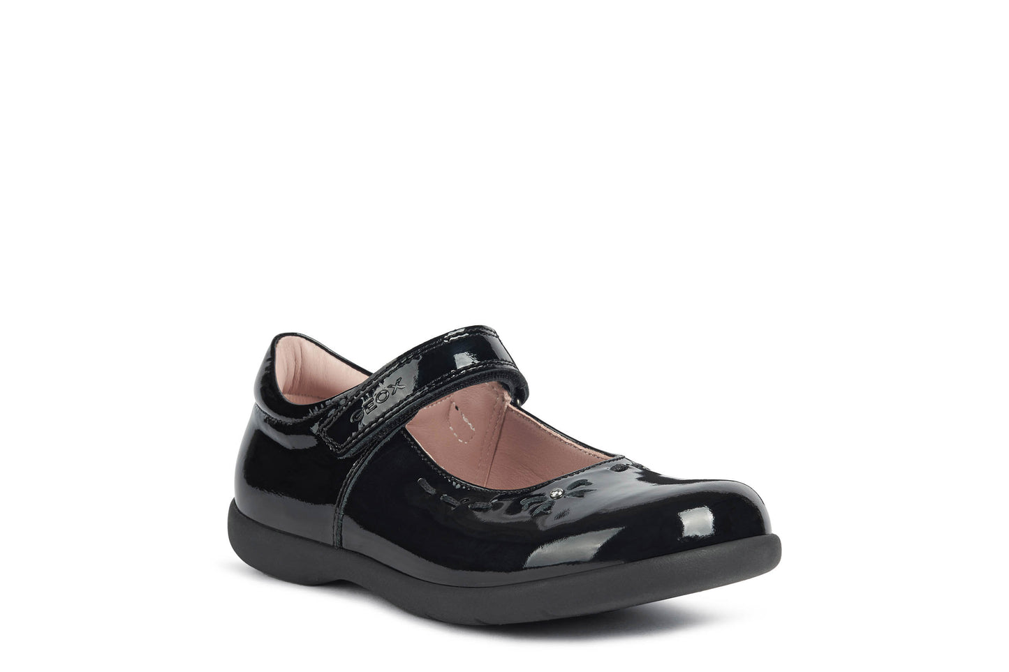 Geox Naimara Diamond Bow Girls Black Patent School Shoe