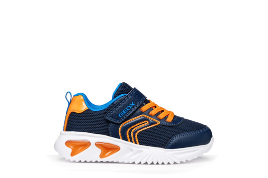Geox Assister Boys Navy Orange Lights Trainer