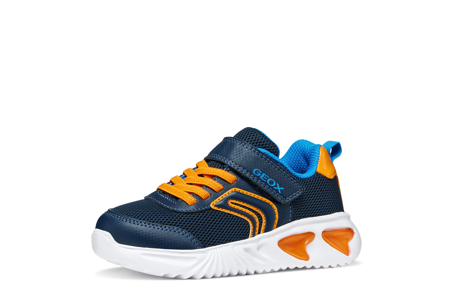 Geox Assister Boys Navy Orange Lights Trainer