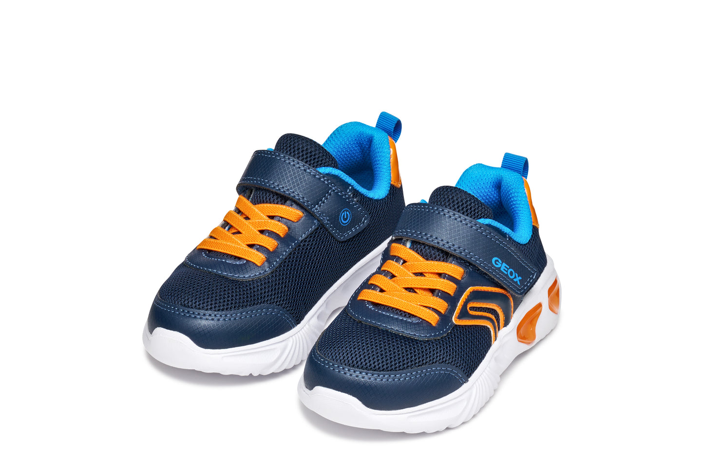 Geox Assister Boys Navy Orange Lights Trainer