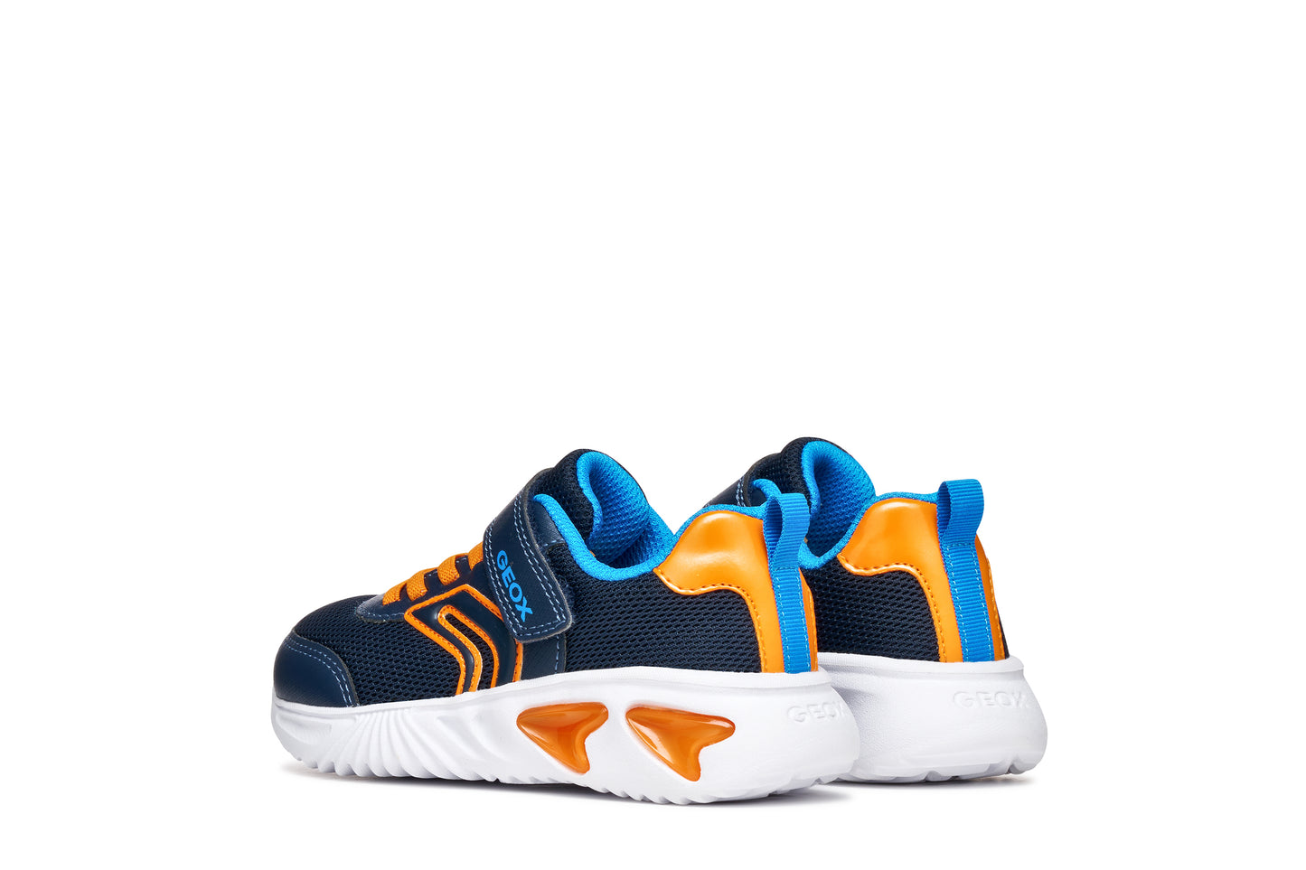 Geox Assister Boys Navy Orange Lights Trainer