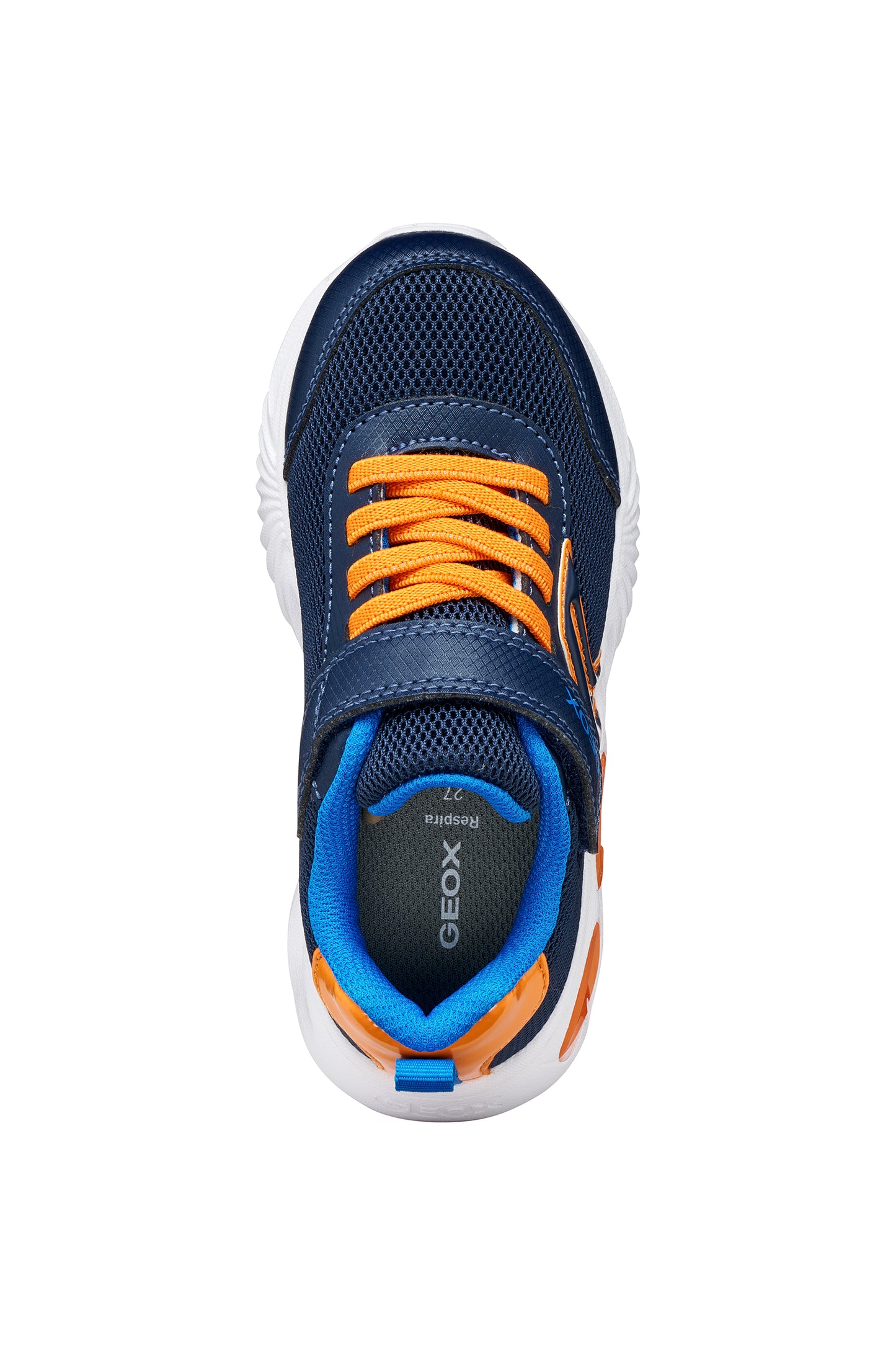 Geox Assister Boys Navy Orange Lights Trainer