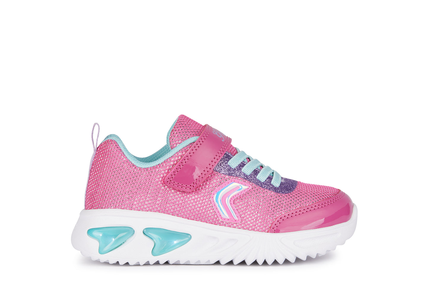 Geox Assister Girls Fuchsia Aqua Lights Trainer