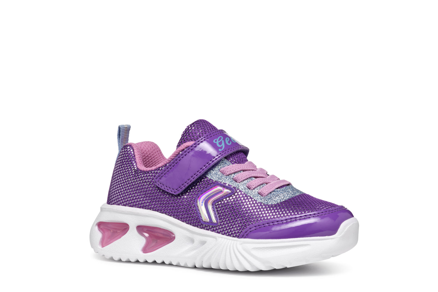 Geox Assister Girls Violet Dark Pink Lights Trainer