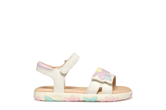 Geox Haiti Girls White Pink Flower Sandal
