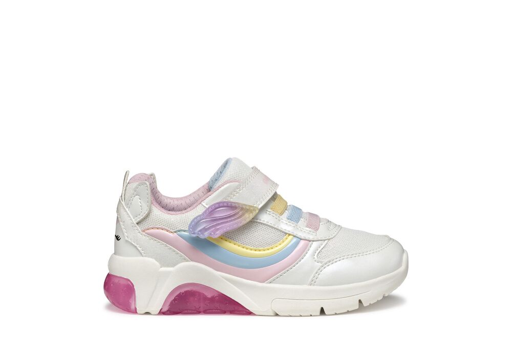 Geox Fadinlight Girls White Multicolour Lights Trainer