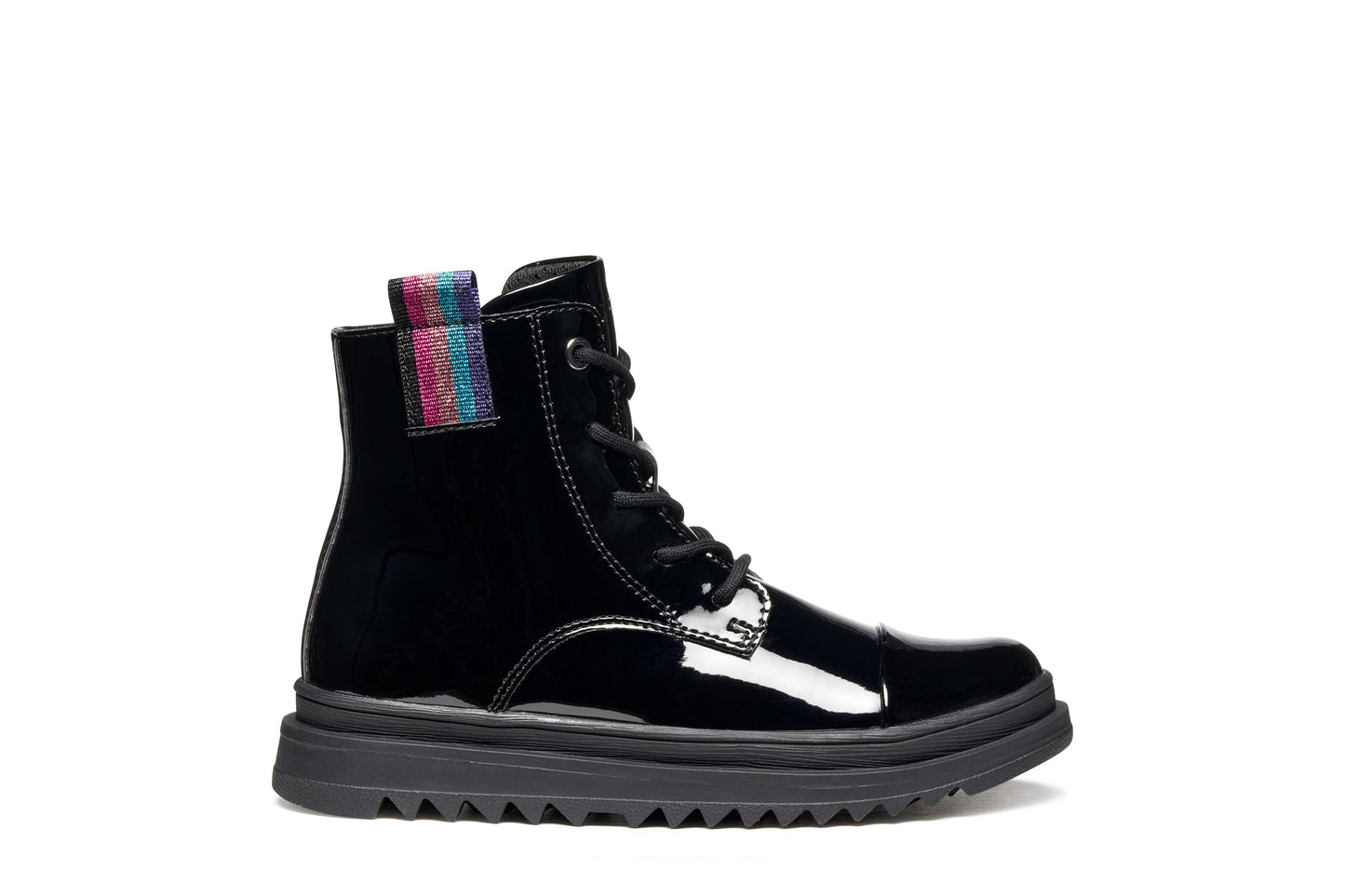 Geox Gillyjaw Girls Black Patent Lace Boot