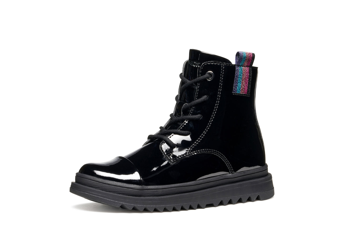 Geox Gillyjaw Girls Black Patent Lace Boot