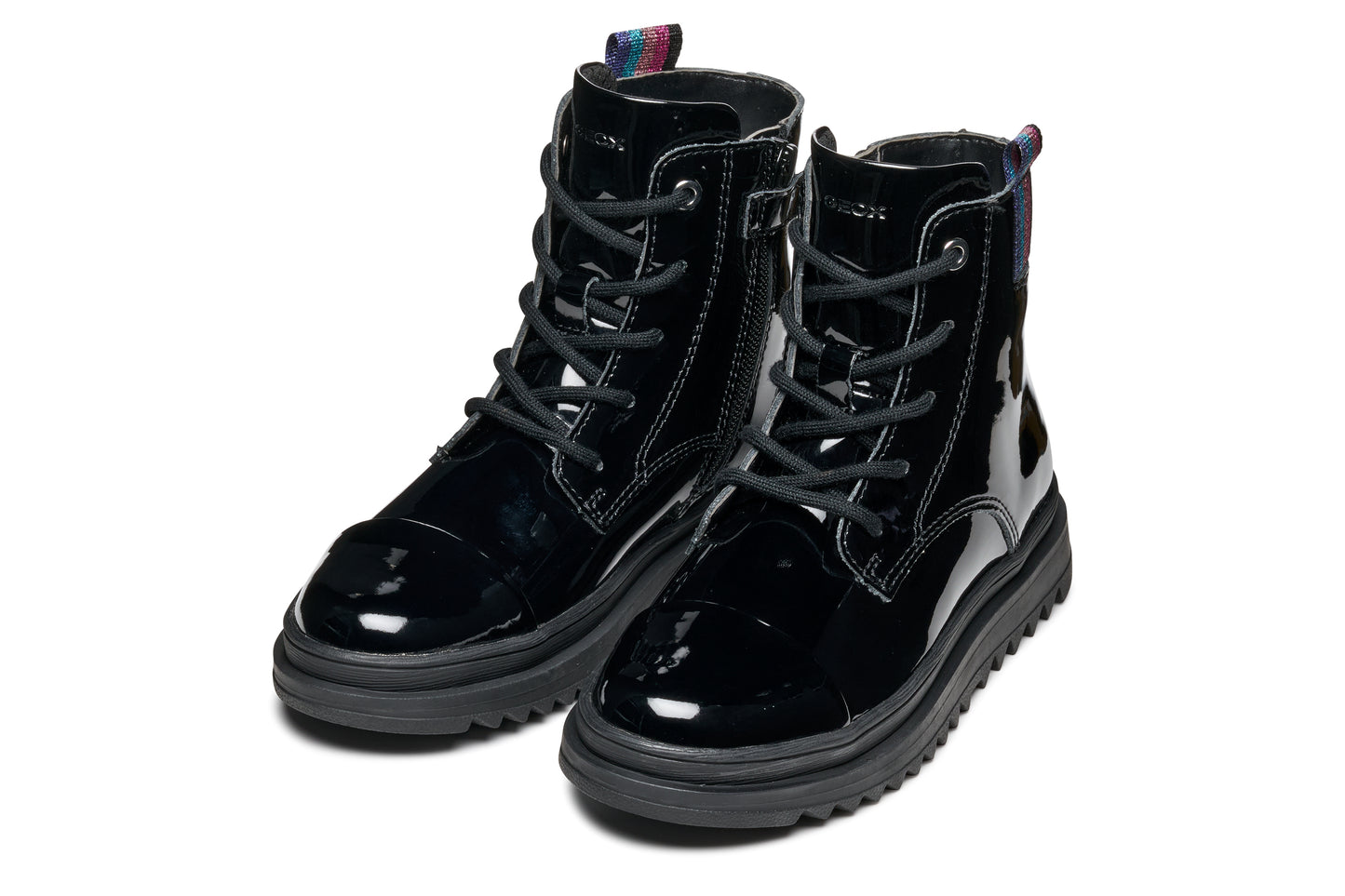 Geox Gillyjaw Girls Black Patent Lace Boot