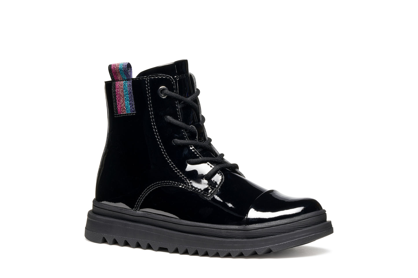Geox Gillyjaw Girls Black Patent Lace Boot