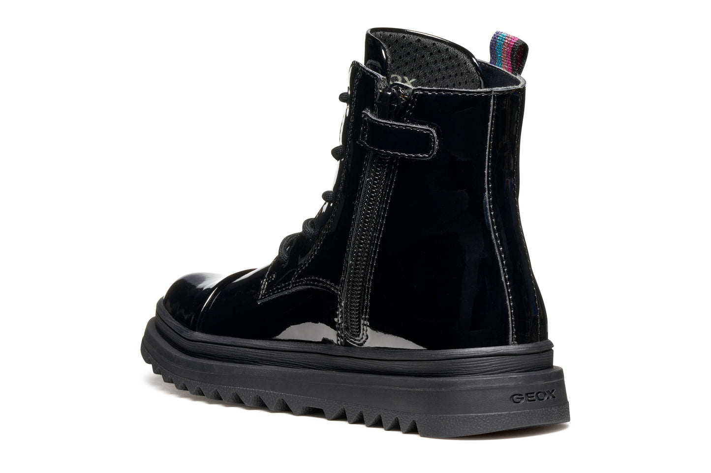 Geox Gillyjaw Girls Black Patent Lace Boot