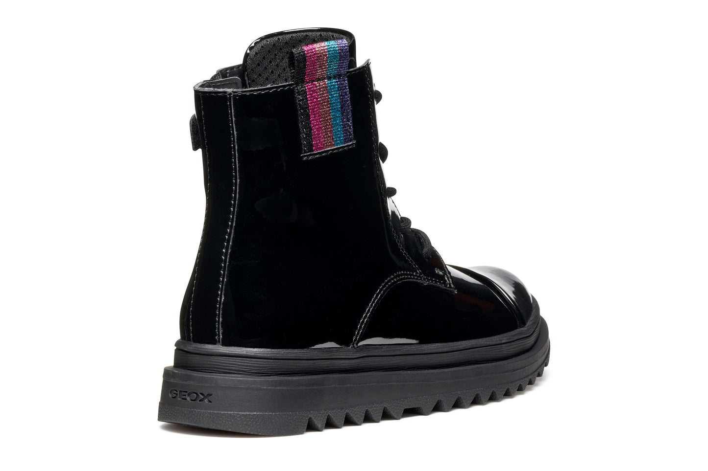 Geox Gillyjaw Girls Black Patent Lace Boot