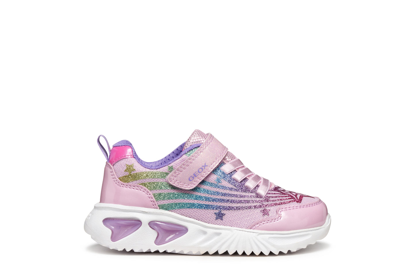 Geox Assister Girls Pink Multi Lights Trainer