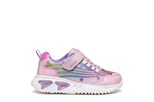 Geox Assister Girls Pink Multi Lights Trainer