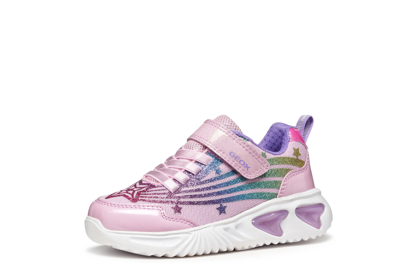 Geox Assister Girls Pink Multi Lights Trainer