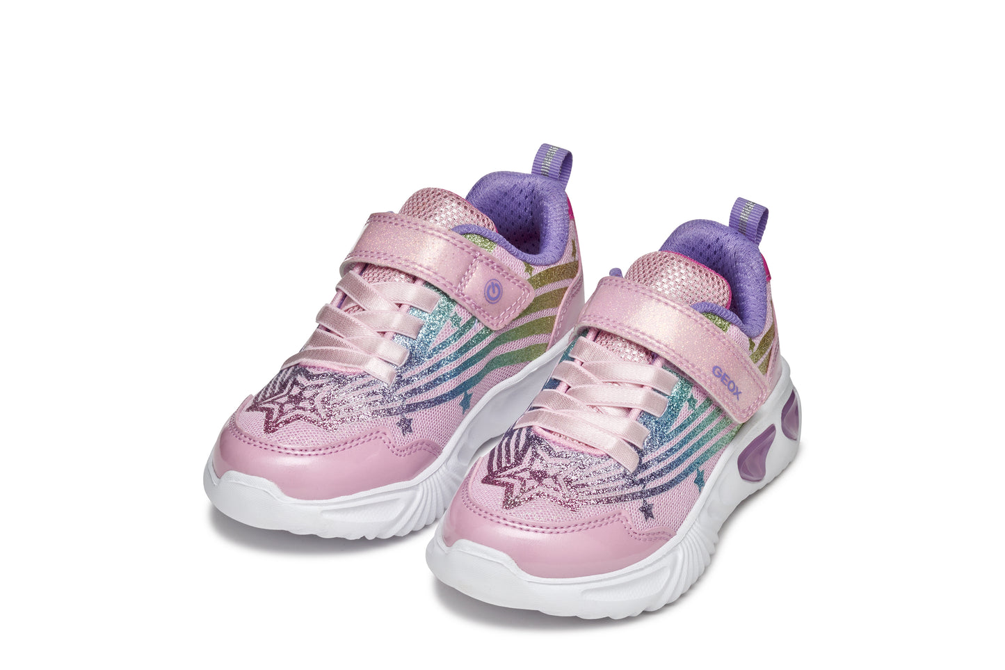 Geox Assister Girls Pink Multi Lights Trainer