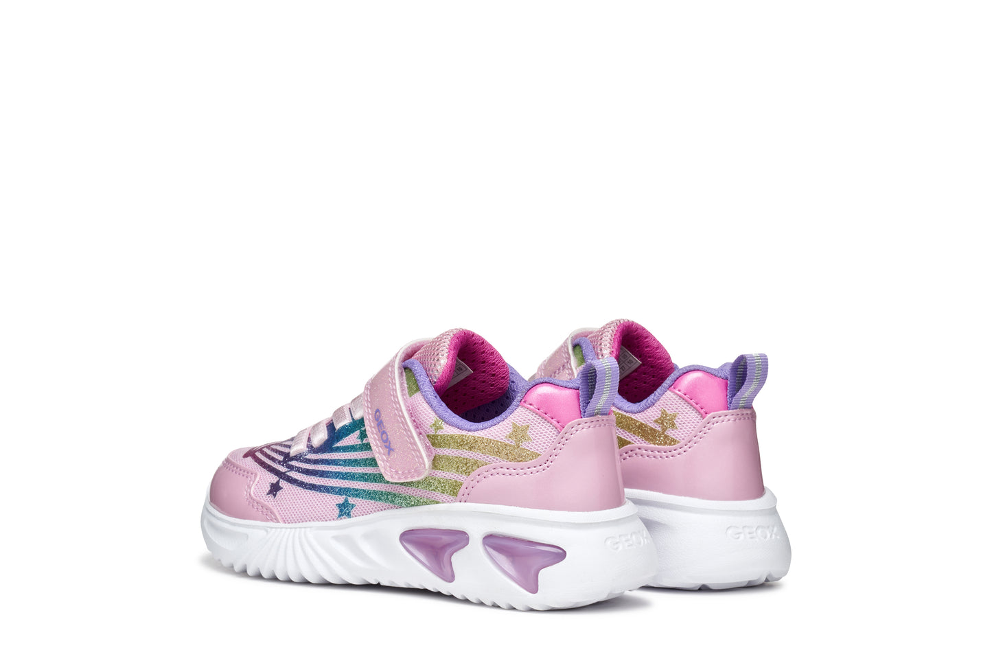 Geox Assister Girls Pink Multi Lights Trainer