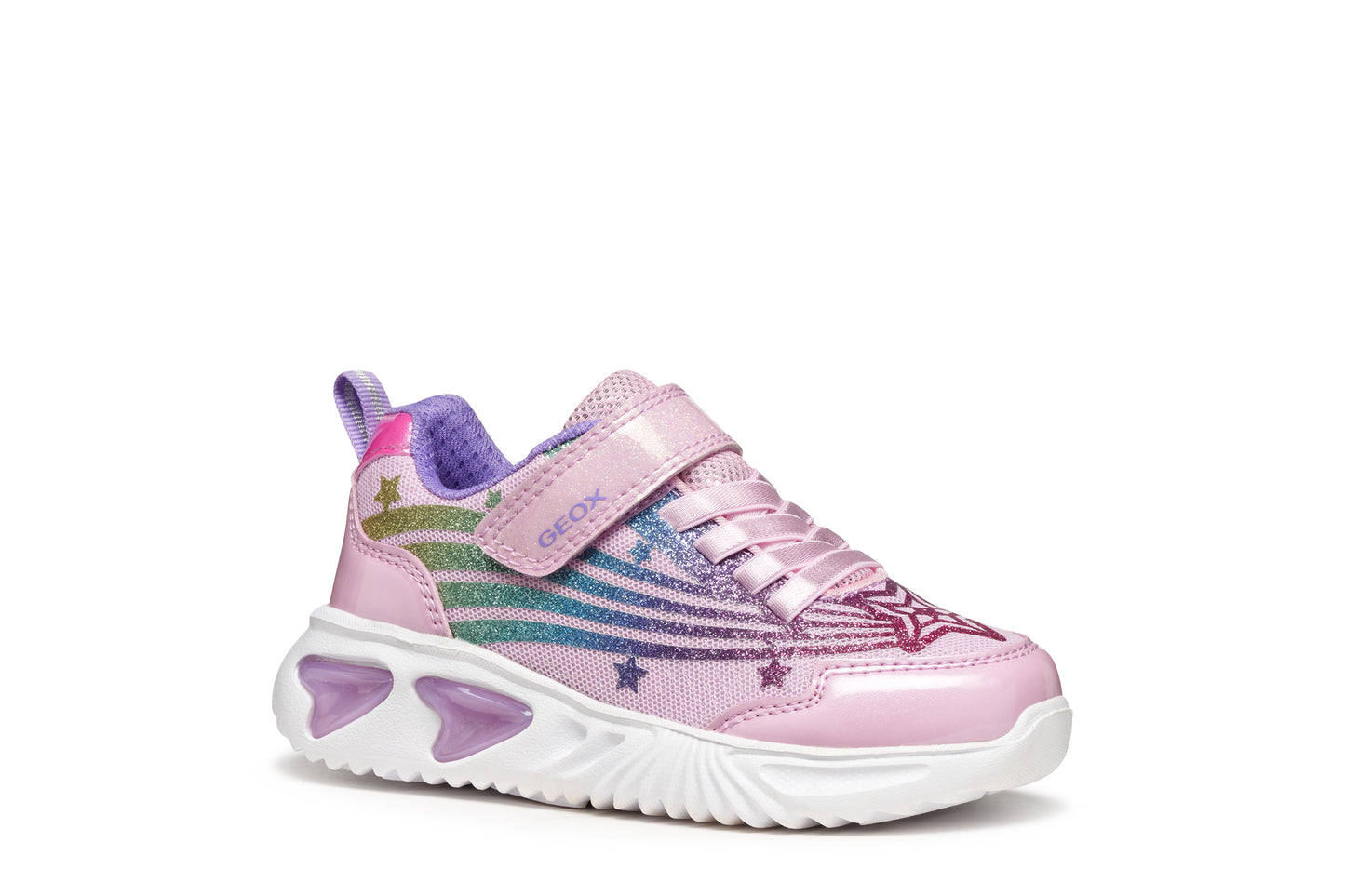 Geox Assister Girls Pink Multi Lights Trainer