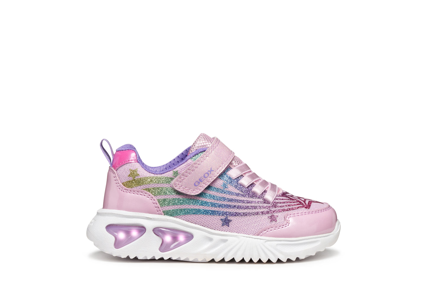 Geox Assister Girls Pink Multi Lights Trainer
