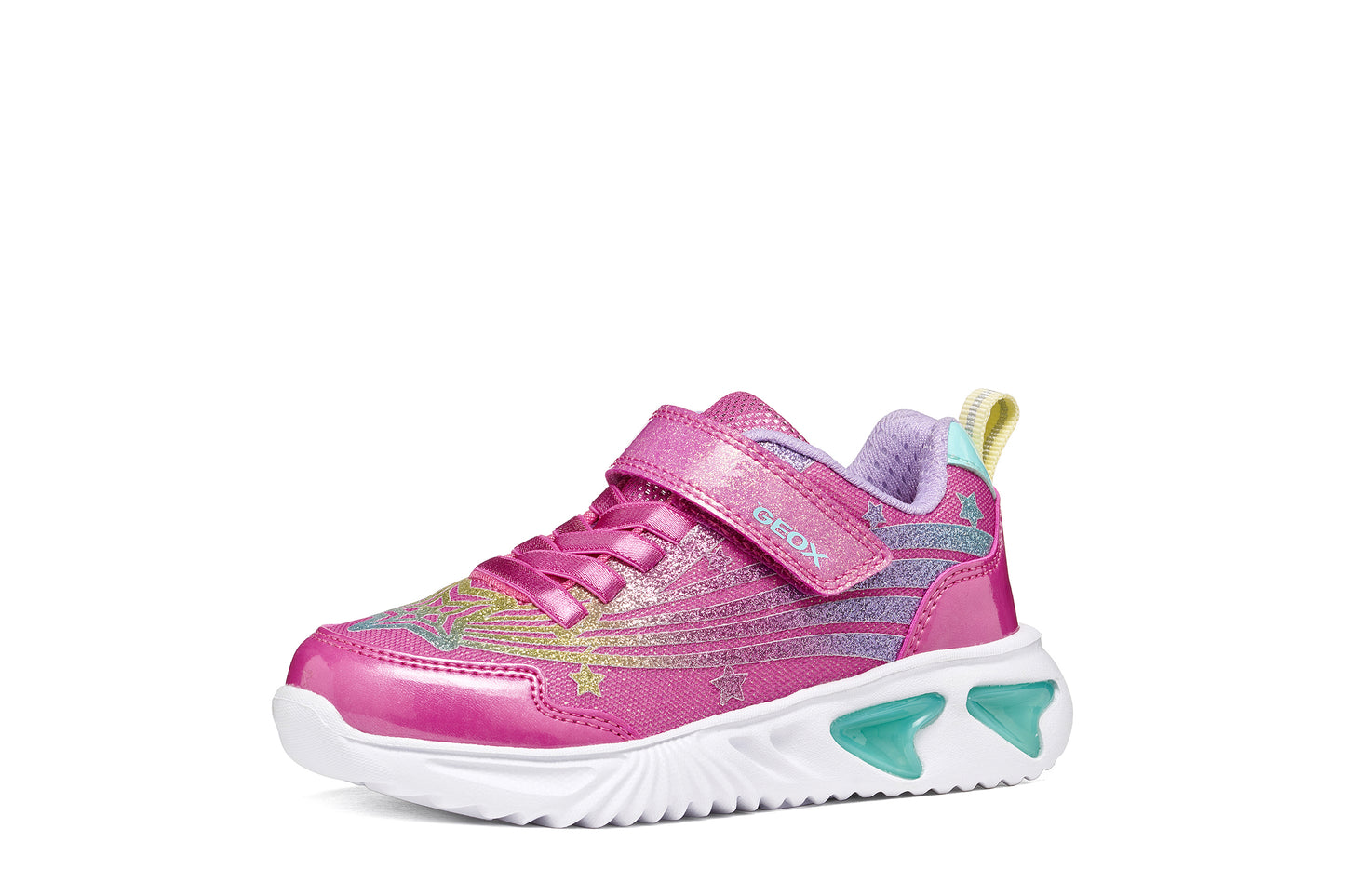 Geox Assister Girls Fuchsia Multi Lights Trainer